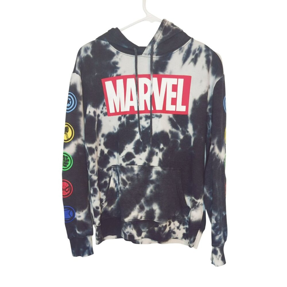 Marvel Tie-Dye Hoodie Block Logo With Avengers Sleeve Graphics Size M